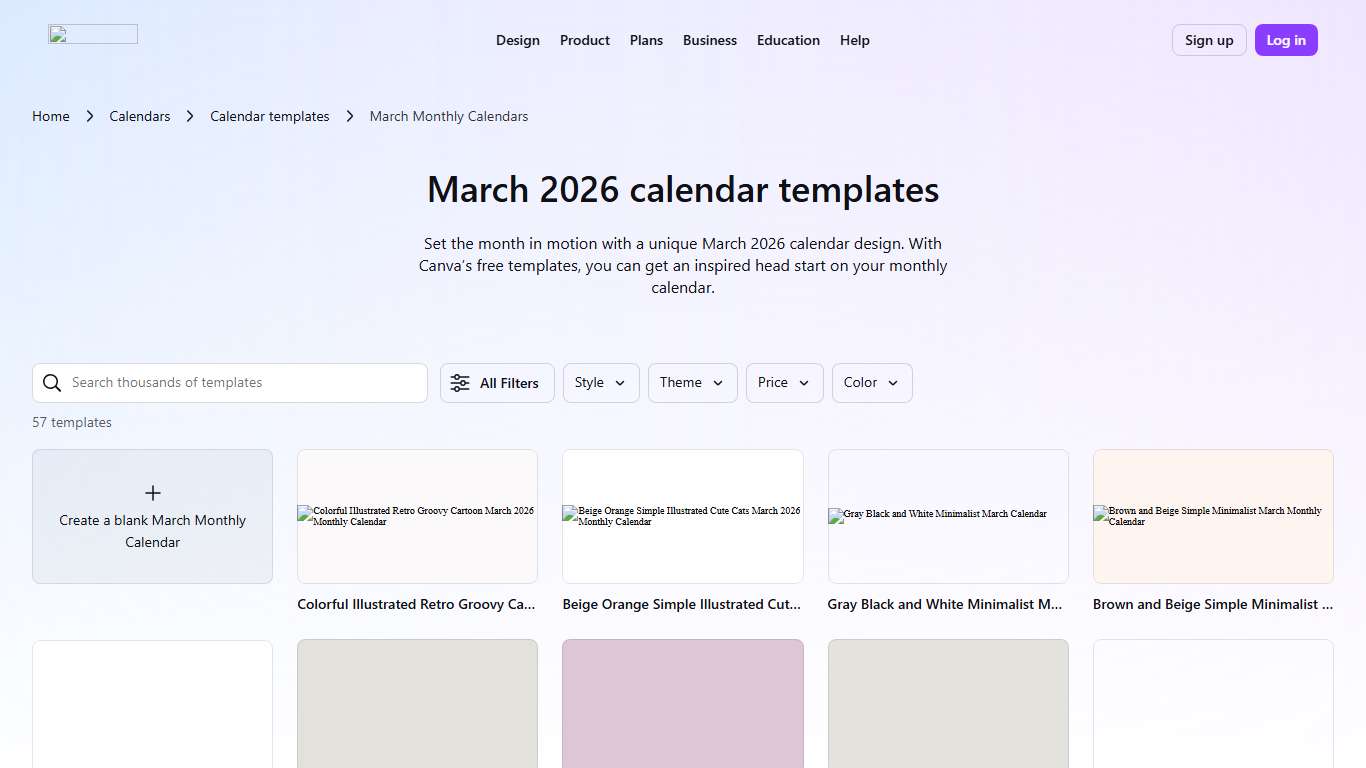 Free to edit and print March 2026 calendar templates Canva